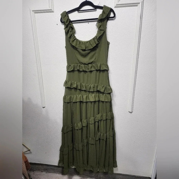 Lulus Compelling Romantic Olive Green Ruffled Tiered Maxi Dress Party Wedding - Picture 6 of 9